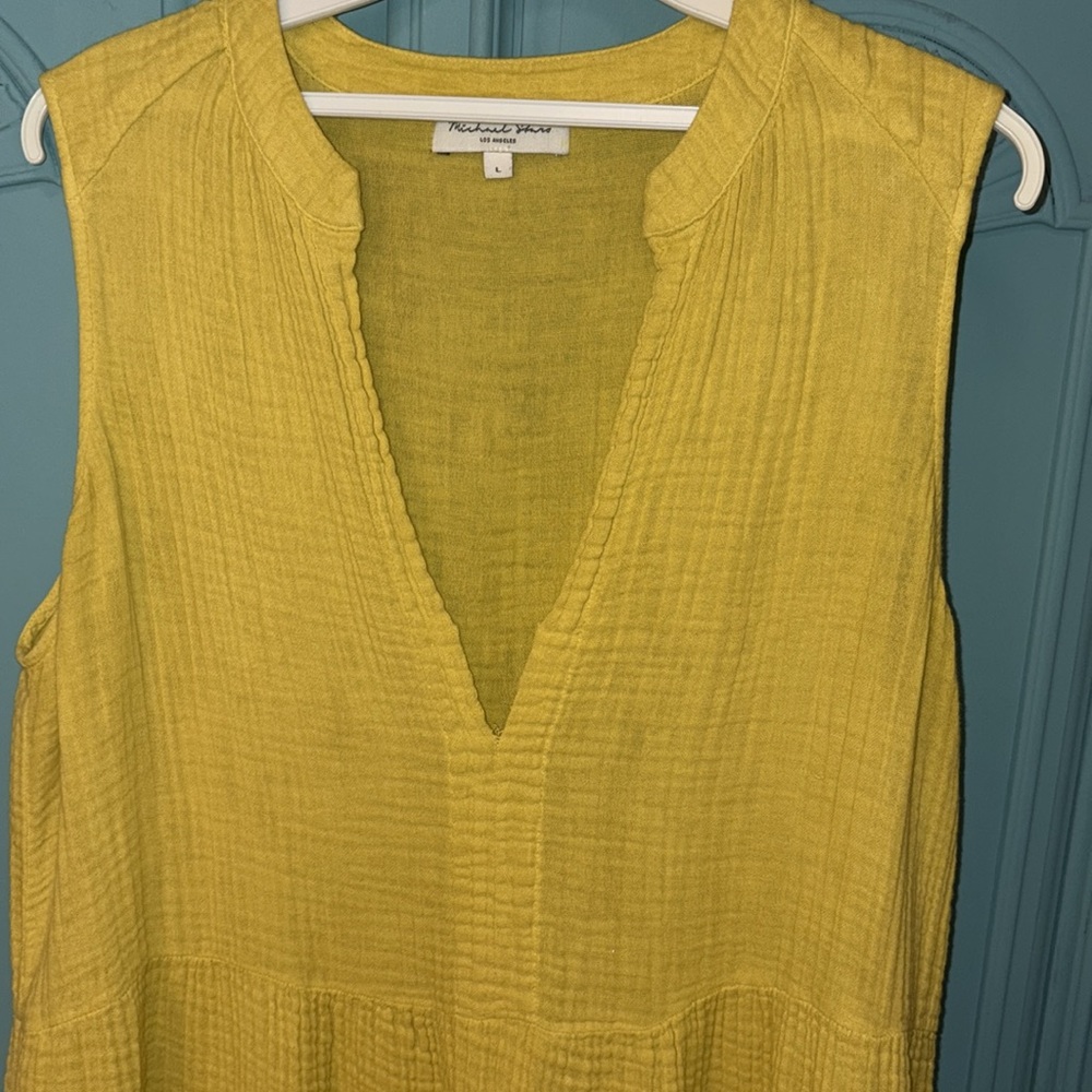 Michael Stars Daisy Gauze Dress Lemon- lime shade- 100% cotton- tiny flaw - Picture 12 of 16